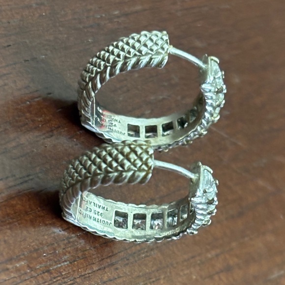 Judith Ripka Sterling Silver 925 Princess Cut Cubic Zirconia Hoop Earrings - Picture 7 of 7